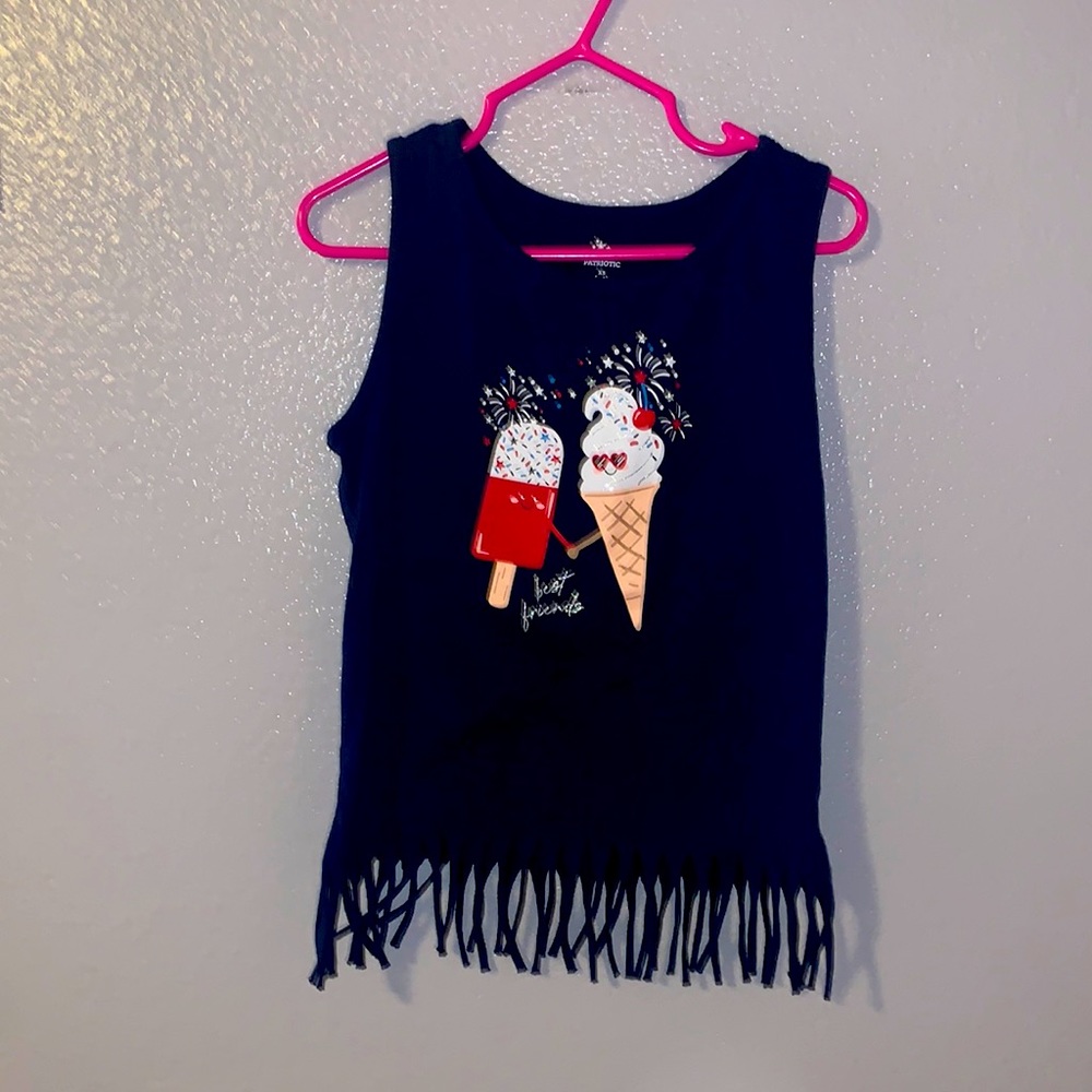 Celebrate best friends ice cream sleeveless fringe tank top